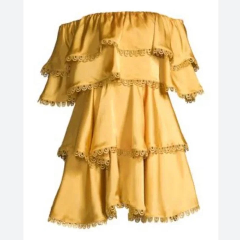 NWT Mestiza New York Fina Tiered Ruffle Off-the-Shoulder Mini Dress, Size M